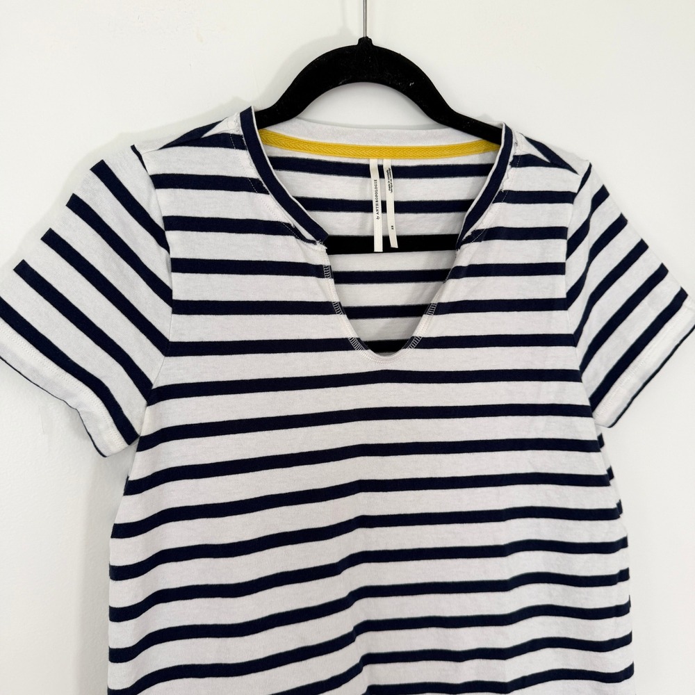 Anthropologie Navy White Striped Split Neck Short Sleeve Tee Shirt XS - Picture 3 of 7